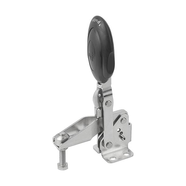Vertical Toggle Clamps w. Safety Lock, flat foot, adj. spindle, SS